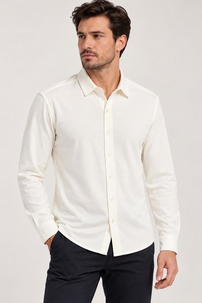 Raymons Men's Slim Fit Long-Sleeve Textured Shirt