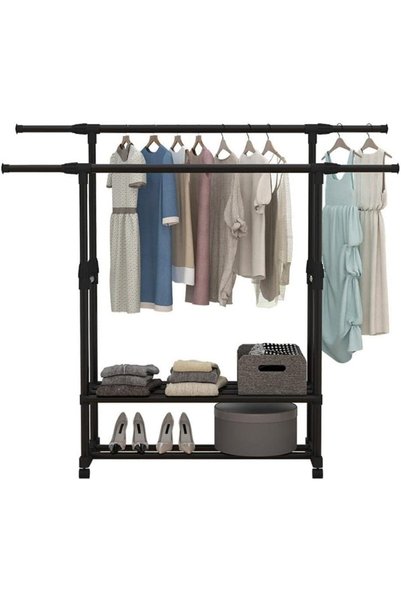 Generic Rolling Clothes Rack, Height Adjustable Double Rod, Wardrobe Rack wit...