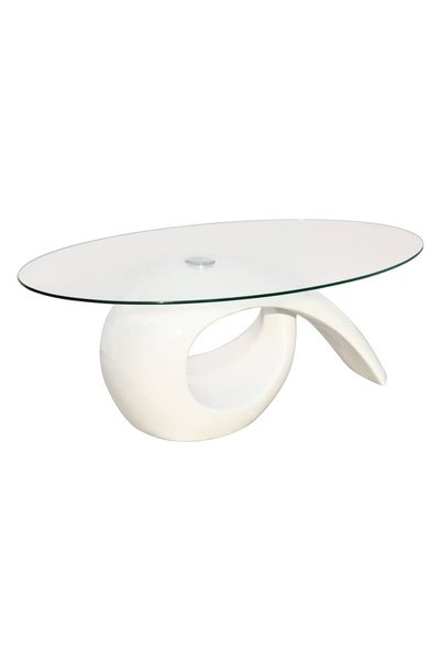 vidaxl Măsuță de cafea cu blat oval din sticlă, alb lucios