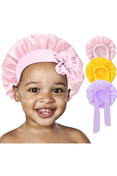 Generic 3 Pcs Kids Satin Bonnet for Sleeping, Baby Hair Silk Bonnet for Sleep...