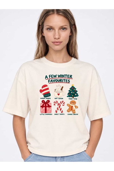 Coredra Christmas, New Year's, New Year's Eve Printed "Winter Favorites" Ecru...