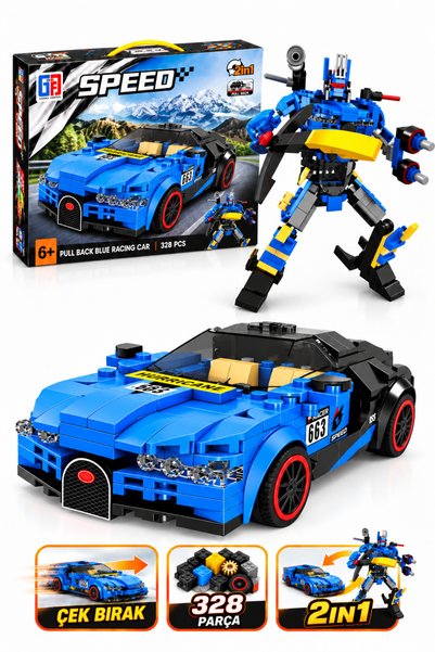 TUENGİ STORE 328-Piece Transformable Robot Bugatti Race Car Building Set with...