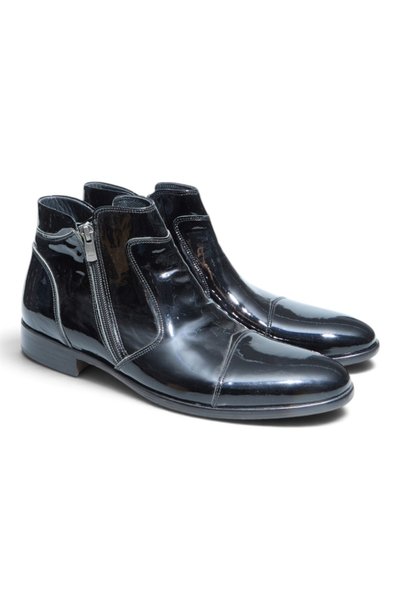 FRANCO CALVANI BLACK PATENT LEATHER, BLACK, LACELESS, GENUINE LEATHER MEN'S P...