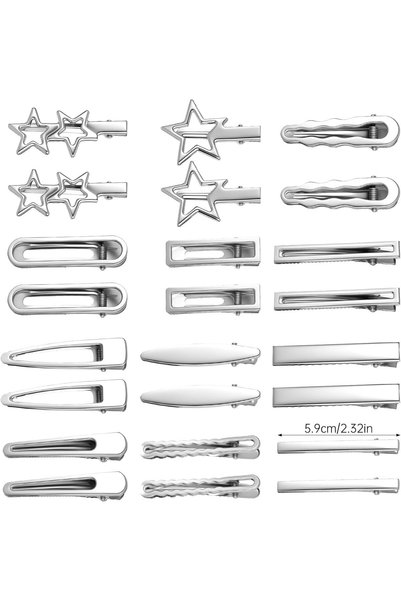 Generic 24 PCS Y2k Hair Clips Silver Hair Clips for Women, Girls Star Haircli...
