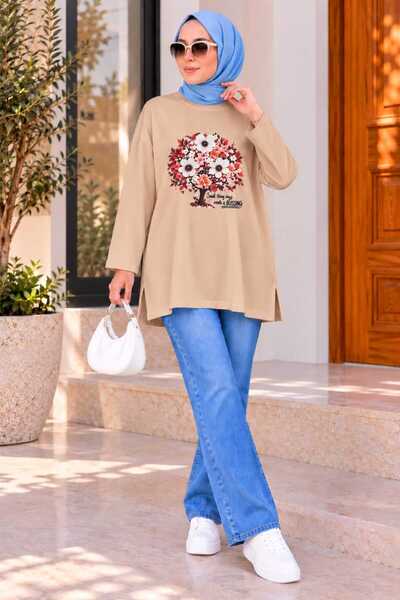 softalya moda WOMEN'S MODERN, STYLISH TUNIC WITH PRINTED DETAILS
