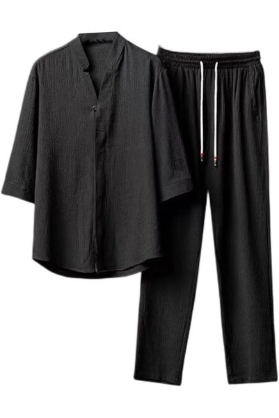 Generic Men's 2 Pieces Linen Set Summer Outfits, Casual Beach Button Down Shi...