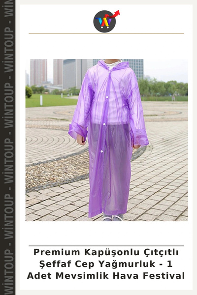 Wintoup Premium Hooded Snap-Fastened Transparent Pockets Raincoat - 1 Piece, ...