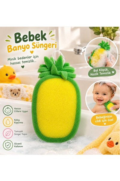 Ananas Model Bebek Banyo Süngeri – Yumuşak Dokulu Bebek Yıkama Süngeri, Sevimli Tasarım, Askılı Banyo Lifi