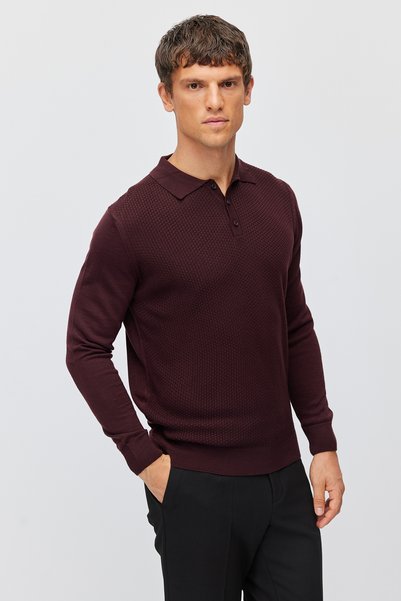 PAULMARK Men's Polo Neck Patterned Knitwear Sweater