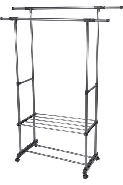 Generic Double-Bar Extendable Rack with Wheels, Adjustable Garment Rack for C...
