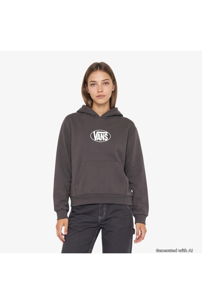 Vans سويت شيرت نسائي أسود بتصميم مريح وشعار بيضاوي.