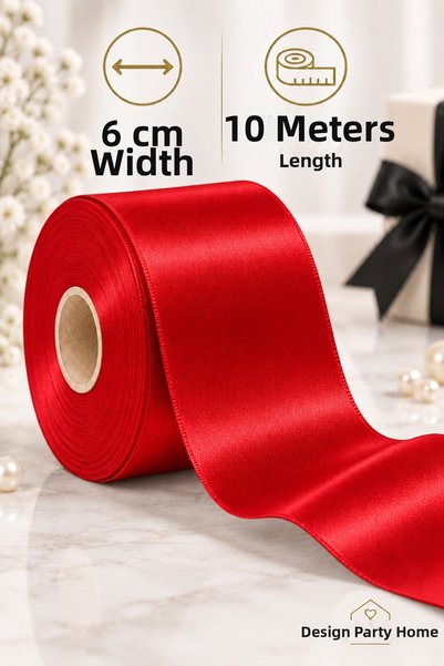 Dizayn Parti Evi 6 cm Satin Ribbon, 10 Meters Wide, for Gift Wrapping and Dec...