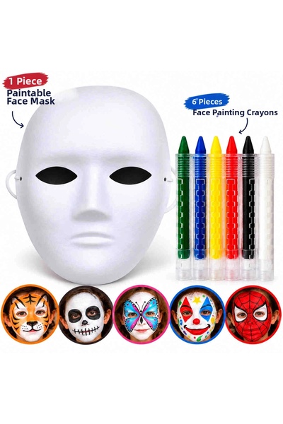 Lovesta Home Paintable Face Mask and 6-Color Crayon Set – 7-Piece Set