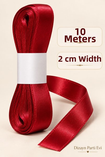 Dizayn Parti Evi 2 cm Satin Ribbon, 10 Meters—Gift Wrapping, Embellishment, a...