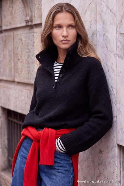 Trendyol Collection Wardrobe Essentials Black Soft Textured Special Yarn Knit...