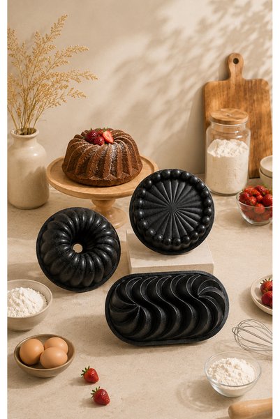 Enza Veloria 3'lü Tart & Dilimli Döküm Yapışmaz Taban Kek Kalıbı