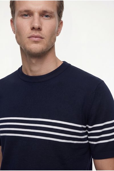 D'S Damat Ds Damat Slim Fit Navy Blue Summer Rayon Knitwear T-Shirt