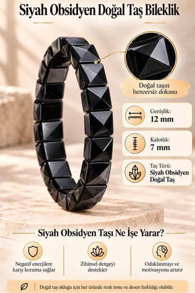 OSMANLI GÜMÜŞ Women's and Men's Bracelet - Black Obsidian Natural Stone Bracelet