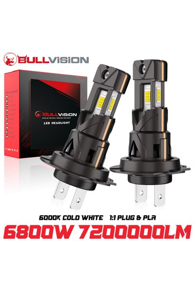 Choice H7 6000K Cold White Bullvision H7 LED CANBUS Light 3 Sides Turbo Mini ...