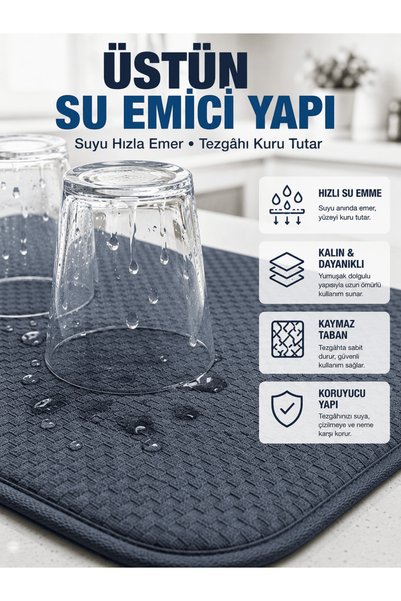 Eco Lounge Katlanabilir Bulaşık Kurutma Matı Hızlı Kuruyan Su Emici Mutfak Matı