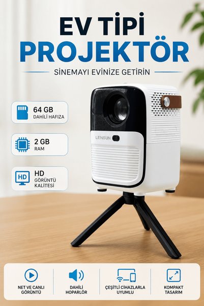 MyBest Projector Ev Tipi 64 Gb 2 Gb Rem Hafıza Hd Görüntü Kumandalı