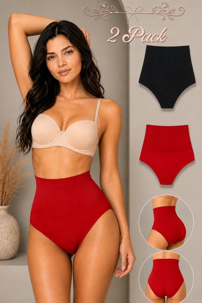 Şeker Portakalım Women's Gathering High Elastic 2-Piece Panties Black-Red