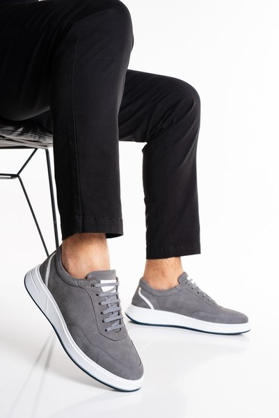 Fame Step Genuine Leather Men's Sneaker Shoes Gray Perforated Breathable Casu...