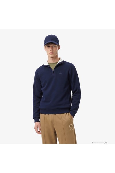 Lacoste Erkek Classic Fit Yarım Fermuarlı Lacivert Sweatshirt