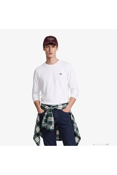 Lacoste Erkek Slim Fit Uzun Kollu Bisiklet Yaka Beyaz T-Shirt