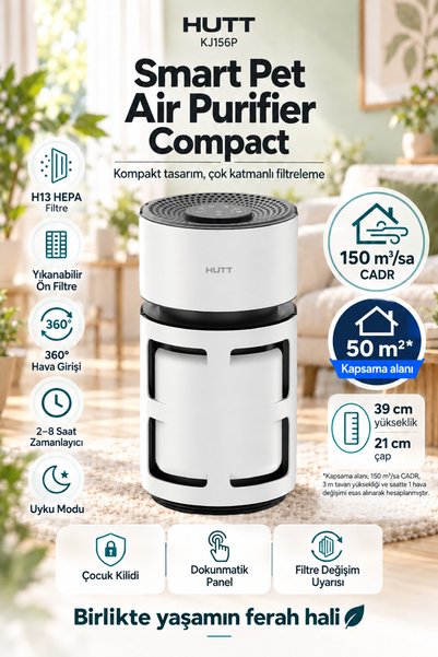 HUTT Kompakt Hava Temizleyici - Evcil Hayvan Tüy ve Koku Filtreli KJ156P (Türkiye Garantili)