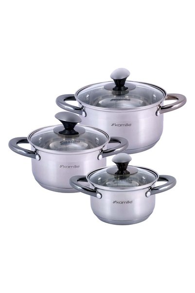 Kamille Set de 3 oale din oțel inoxidabil cu capac, Kamille, inducție, 1.0L-2.0L