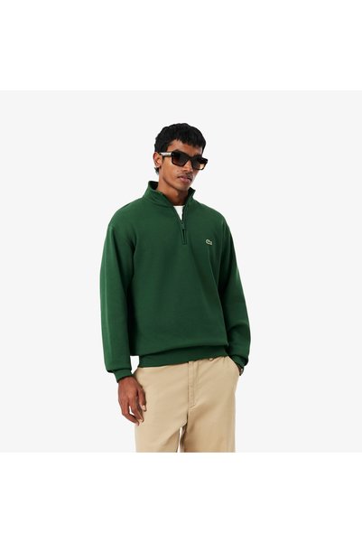 Lacoste Erkek Classic Fit Yarım Fermuarlı Koyu Yeşil Sweatshirt
