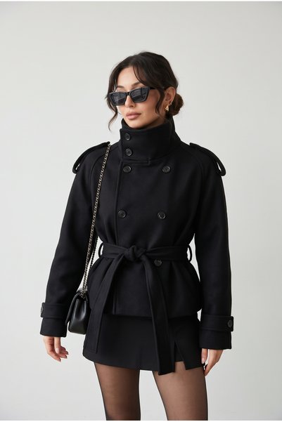 Tangül&Ali'S Moda Evi Siyah Yumuşak Dokulu Kısa Oversize Kaşe Ceket Kaban