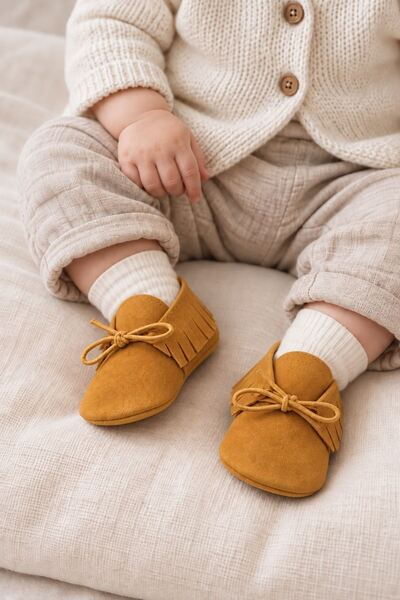 Genel Markalar Baby Tuğra El Yapımı Bağcıklı Makosen Patik Bebek Ayakkabı - H...