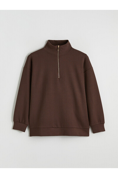 LC Waikiki Two Mt Shop Quality Lcw Everyday Brown High Neck Women's Sweatshirt