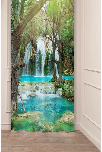 GREENDECOR Waterfall Nature Forest Turquoise Water Creek Patterned Special De...