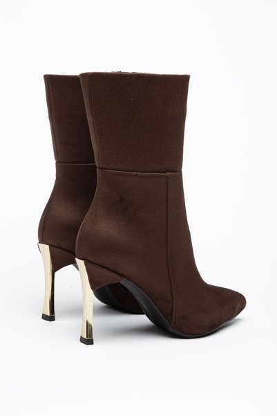 Hayalimdeki Ayakkabı Women's Brown Suede Pointed Toe Stiletto Heel Boots with...