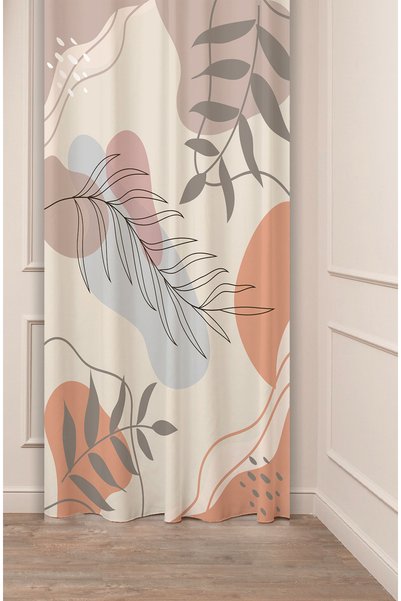 GREENDECOR Cortina modernă de fundal Leaf Bohemian, minimalistă, bej, crem, c...