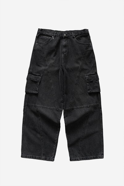 Crupt Studio Crupt Archive Men's Cargo Black Washed Baggy Jean Pants