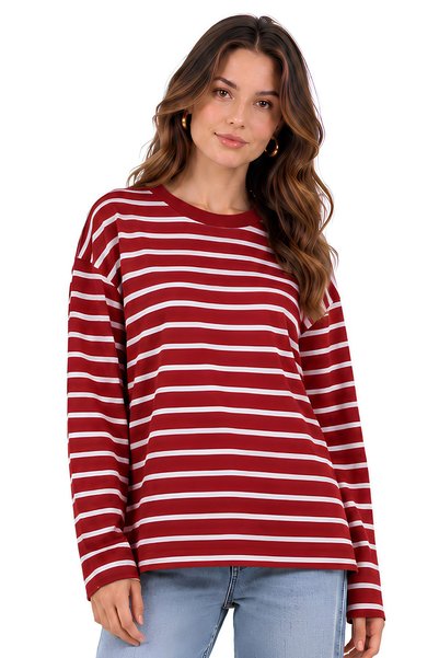 MOVİMENT Women's Striped Sweatshirt | Oversized Fit | Crew Neck | Fine-Knit F...