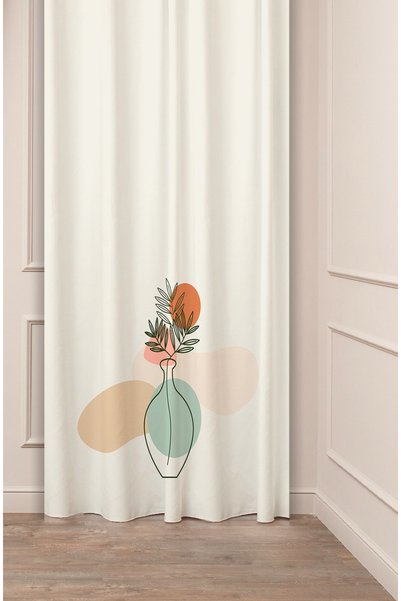 GREENDECOR Vază Soare Frunză Boemă Ecru Perdea Modernă Elegantă cu Design Spe...