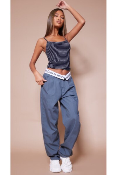 MOVİMENT Women's Navy Blue Striped Thin Strap Tank Top