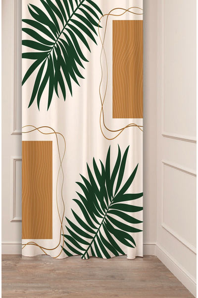 GREENDECOR Cortina de fundal digitală cu model boem cu frunze (UNA SOLEI) Cor...