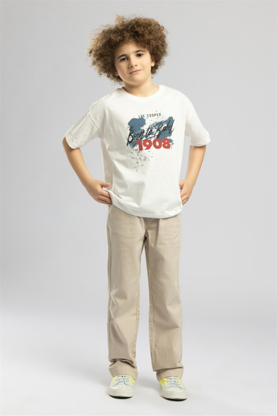 Lee Cooper Ecru Boy's Printed T-Shirt 262 Lcb 242012 Rebel