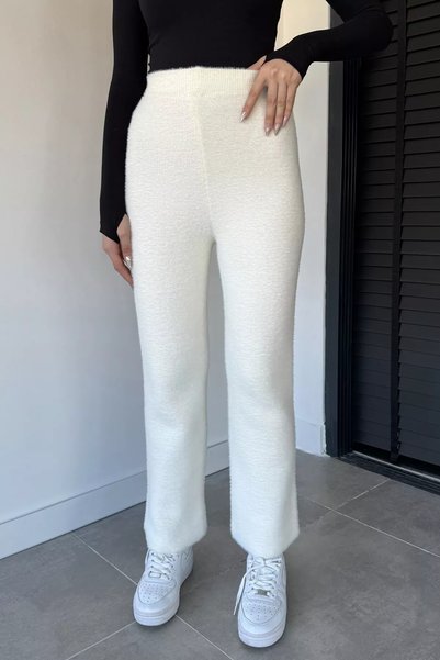 TOZLU Gülseli Women's High Waist Soft Bearded Knitwear Pants with Elastic Waist