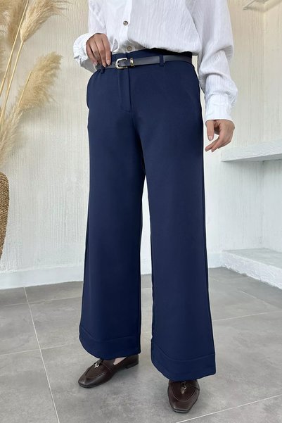 TOZLU Pantaloni din țesătură pentru hijab cu accesorii pentru curea și detali...