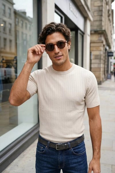 TOZLU Men's Crew Neck Patterned Knitwear T-Shirt