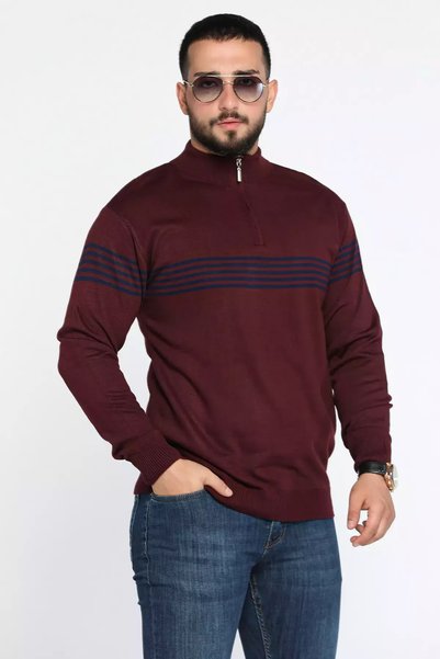 TOZLU Men's Half-Zip Striped Knit Sweater