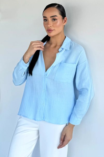 TOZLU Women's Shirt with Single Pocket and Back Detail