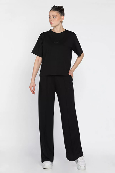 TOZLU Women's Embroidered T-Shirt and Trousers Two-Piece Set